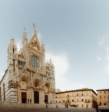 A low angle closeup of the Siena Cathedral in Italy