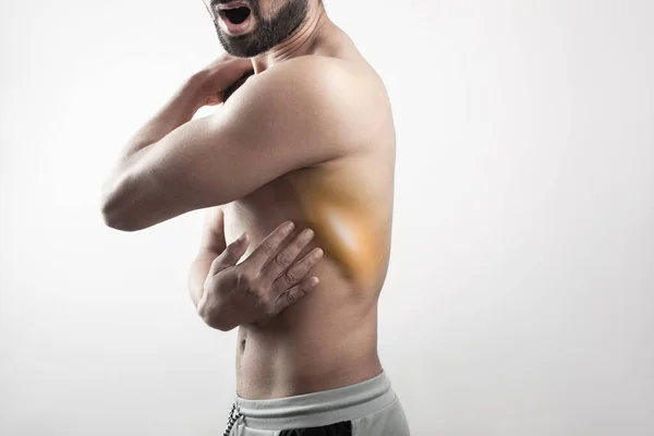 Body Pain Latissimus Dorsi Muscles Inflammation Man Inflamed Lats Muscle — Stock Photo, Image