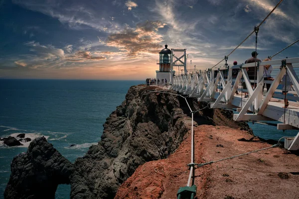 Bridge Lighthouse Sunset Time — Zdjęcie stockowe