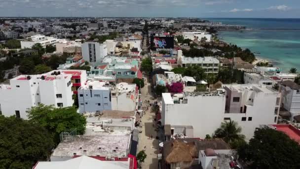 Aerial Drone Footage Buildings Rooftop Pools Playa Del Carmen Beach — Video Stock