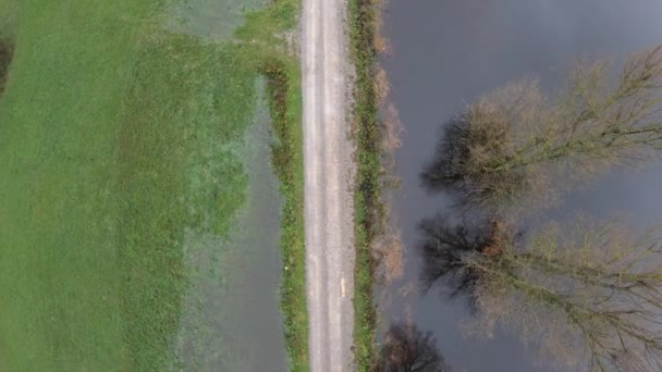 Aerial View Road Passing Flooded Agricultural Land — Vídeo de Stock
