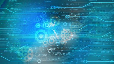 Soyut fütüristik çarklar teknoloji arka plan kavramı. Koyu mavi arkaplan üzerinde hareket deseni ve hareket bulanıklığı.