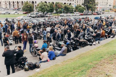A crowd of riders at the Distinguished Gentleman's Ride, a fundraising event to fight prostate cancer, Genova, Italy