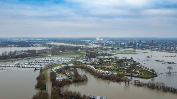 Aerial View Flooded Camping Farm Fields City Roermond Limburg Netherlands — Stock Photo, Image