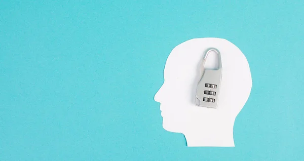 Silhouette Head Lock Lockout Computer Cloud Safety Concept Mental Health — Stock Photo, Image