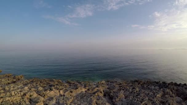 Aerial View Beautiful Blue Sea Calm Waves Cloudy Sky — Vídeos de Stock