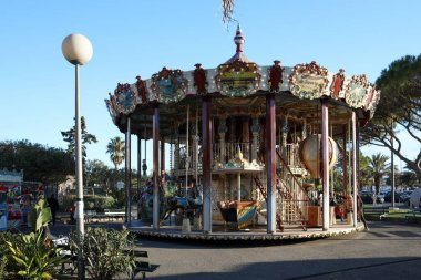 A view of an empty carrousel of Sanary on a sunny day in France