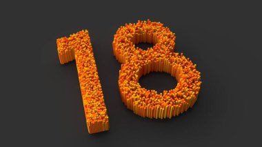 An illustration of a orange and red number 18 isolated over dark background