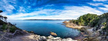 A panoramic view of the Southern Pacific coast in Eastern Australia near Eden during summertime