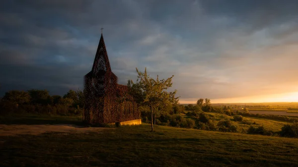 See Church Reading Lines Sculpture Borgloon Belgium — Stock Photo, Image