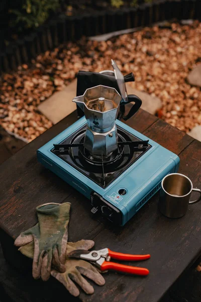 Kaffeekochen Hinterhof — Stockfoto