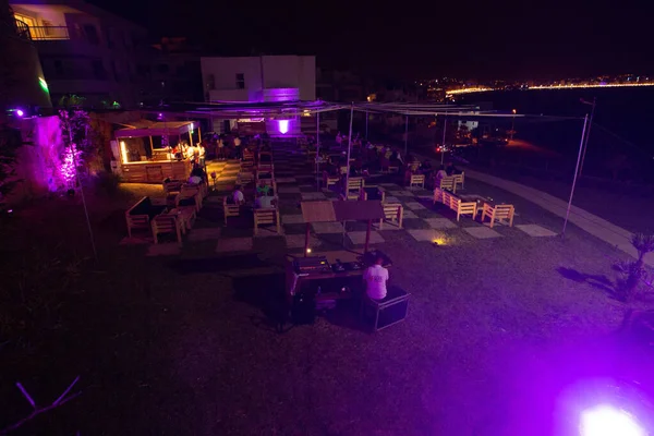 Terrace Restaurant Purple Neon Lights — 스톡 사진