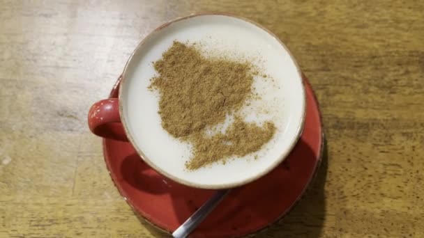 Turkish Traditional Drink Sahlep Cinnamon Top Red Cup — Video