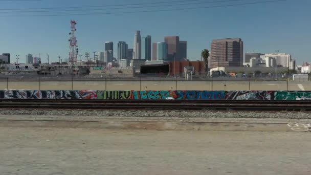 Railway Station Graffiti Art Modern City Skyline Background — Stock video