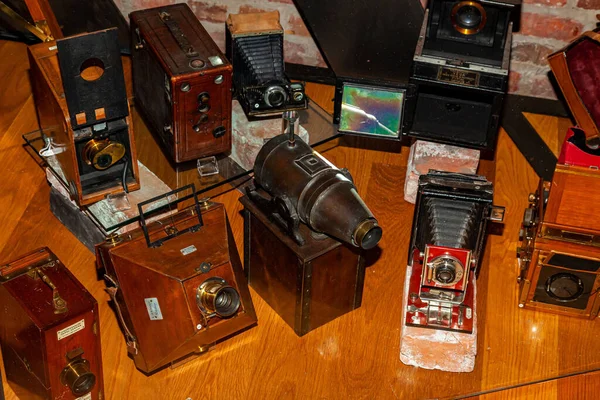 Närbild Daguerreotypkamerorna Vintageteknik — Stockfoto