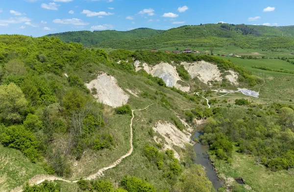 Landscape from the salt canyon from Praid resort - Romania, summer, drone, above