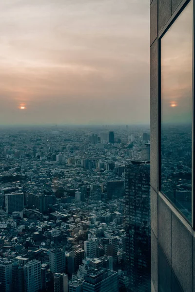 Vista Volo Uccello Dei Grattacieli Illuminati Tramonto Tokyo Giappone — Foto Stock
