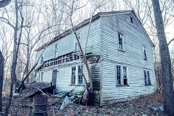 Vue Une Maison Abandonnée Dans Forêt — Photo