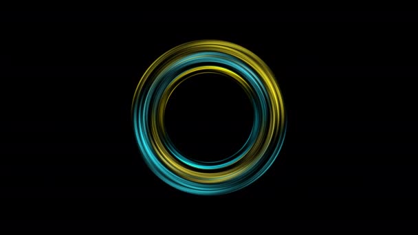Movimiento Circular Abstracto Las Luces Azules Amarillas Sobre Fondo Negro — Vídeos de Stock