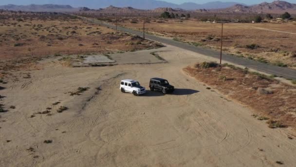 Une Vue Aérienne Mercedes Benz Wagons Garés Près Route Palmdale — Video