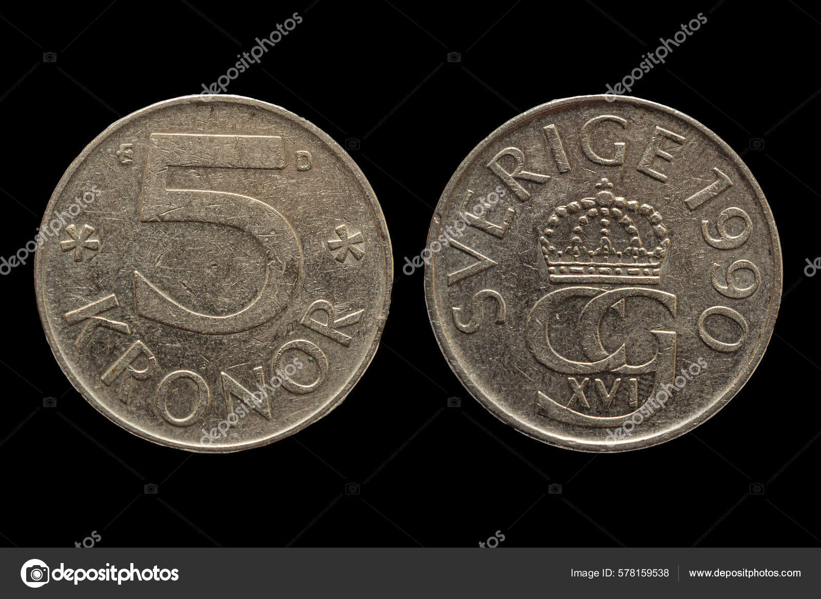 瑞典克朗硬币正面和反面瑞典官方货币——图库图片© wirestock_creators #578159538