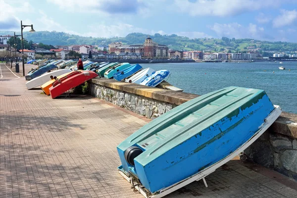Blick Auf Den Yachthafen Von Hondarribia Mit Schlauchbooten Kai Spanischen — Stockfoto