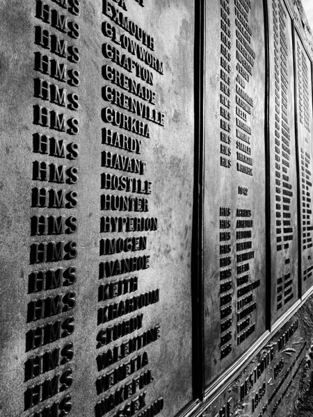 Grayscale Shot List All Ships Created Chatham Dockyards Kent England — Stock Photo, Image