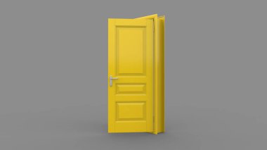 Arkaplanda açık, kapalı kapının yaratıcı çizimi, girişi gerçekçi kılacak 3D resimli kapı arkaplanı izole edilmiş