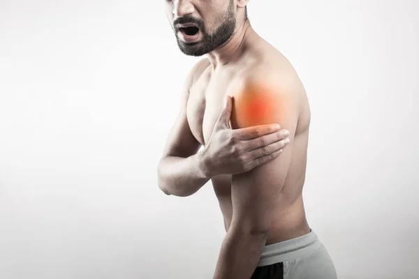 Shoulder Muscles Inflammation Deltoids Injury Man Holding His Hurting Shoulder — Stock Photo, Image