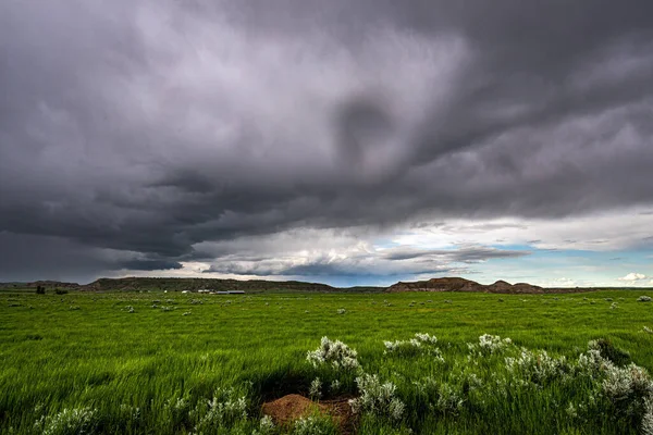 Uma Bela Vista Prado Verde Céu Nublado — Fotografia de Stock
