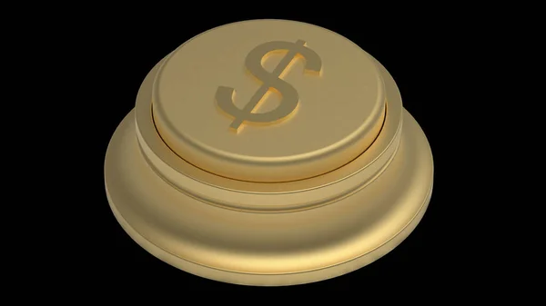 Golden Dollar Money Button Isolated Illustration Gold Render — Foto de Stock