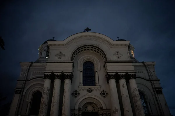 Low Angle Shot Michael Archangel Church Night Kaunas Lithuania — Stockfoto