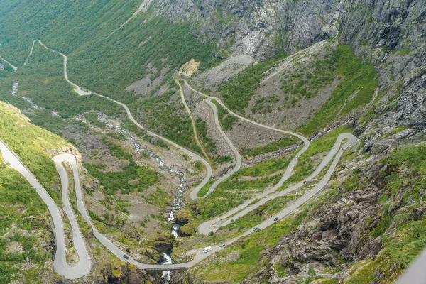 Aerial View Mountain Road Cars Drive Surrounded Greenery Trees Bushes — Stock Photo, Image