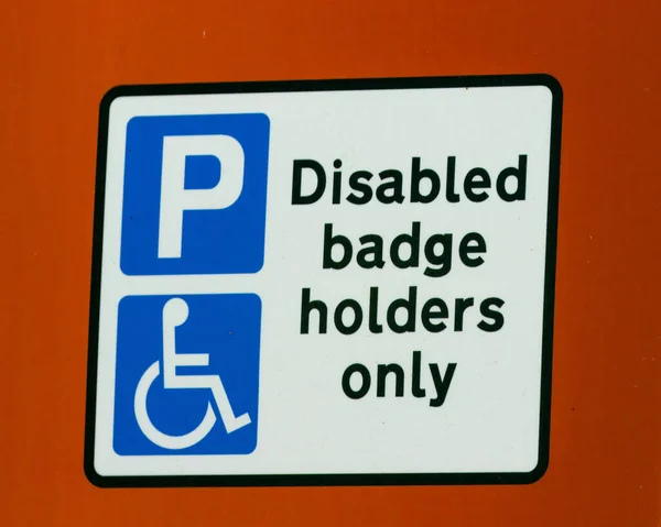 Closeup Shot Disabled Badge Holders Only Parking Sign — Stock Photo, Image