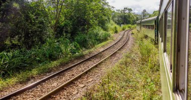 Brezilya 'nın Curitiba kentindeki Atlantik yağmur ormanlarındaki turistik tren Morretes' e gidiyor.