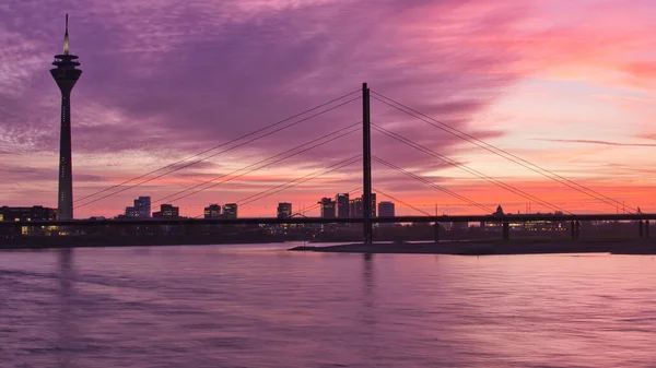 Panoramic Shot Dusseldorf Skyline View Rhine Tower Media Harbor Sunset — Stock Photo, Image