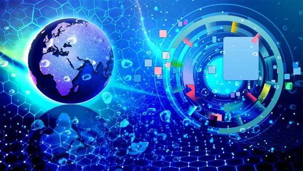 Illustration Blue Abstract Digital Globe Network Technology Background — Stock Photo, Image