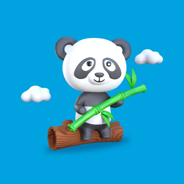 An illustration of a cute panda sitting on a tree branch