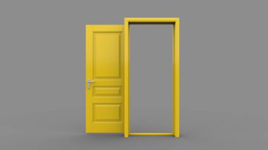 3d illüstrasyon eşleştirmesinde izole edilmiş farklı sarı kapı kümesi boş arkaplan