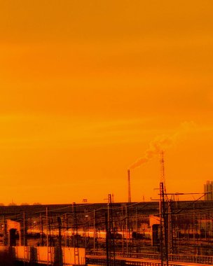 The railways on bright orange background