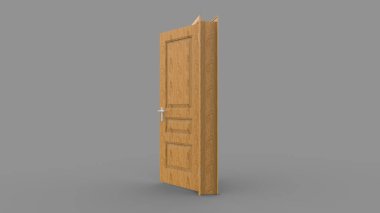 Arkaplanda açık, kapalı kapının yaratıcı çizimi, girişi gerçekçi kılacak 3D resimli kapı arkaplanı izole edilmiş