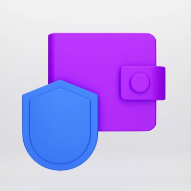 3 boyutlu bir resim, koruyucu kalkanlı mor bir cüzdan.