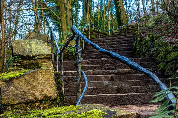 Low Angle Shot Staircase Stylish Railing Park — Stock Photo, Image