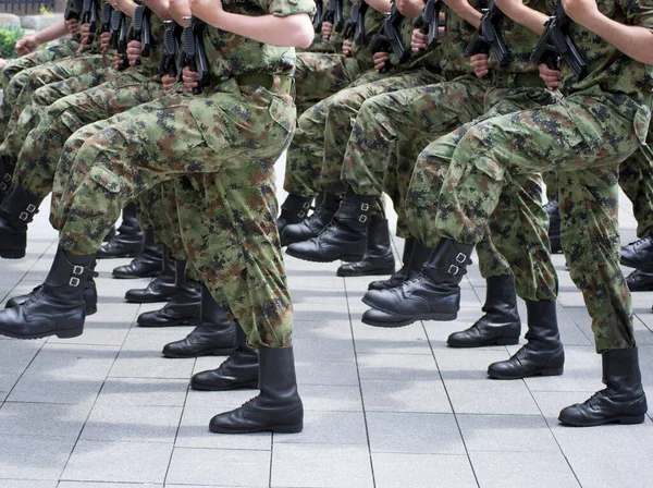 Closeup Shot Military Boots Marching Formation — Stock Photo, Image