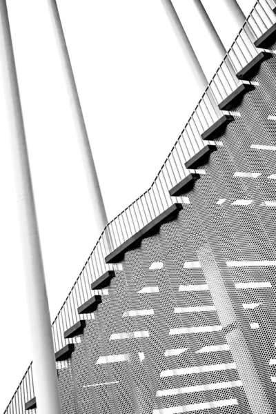 Vertical Grayscale Shot Staircase Metal Handrails White Background — Fotografia de Stock