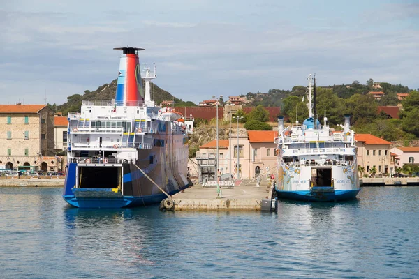 Several Ferry Ships Moby Lines Parked Port Portoferraio Island Elba — Stock Photo, Image