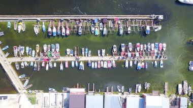 An aerial view of a harbor in New Zealand