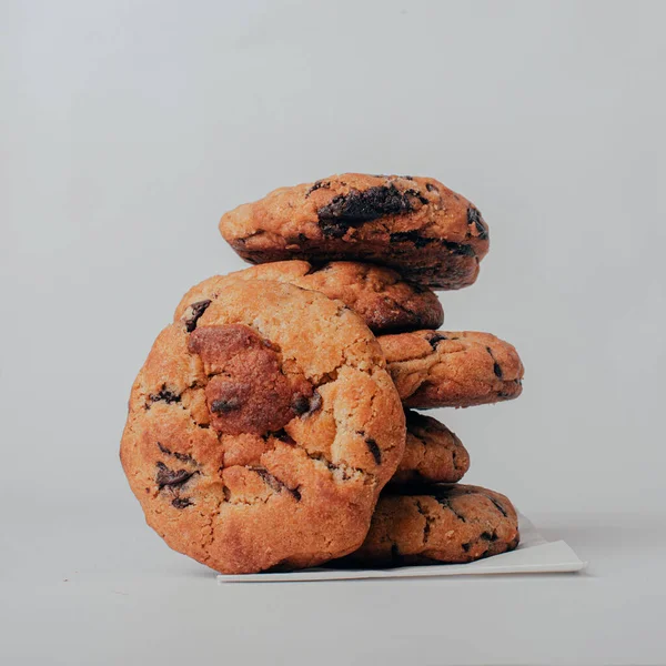 Closeup Stacked Cookies White Background — Stock Photo, Image