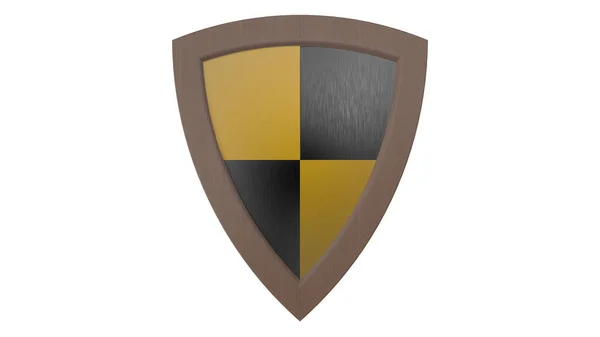 Wood Shield Yellow Stripes Black Medieval Render Illustration — Zdjęcie stockowe