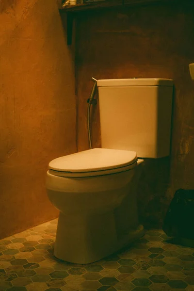 Vertical Shot Toilet Seat Beautiful Tiled Floor — Stock Photo, Image